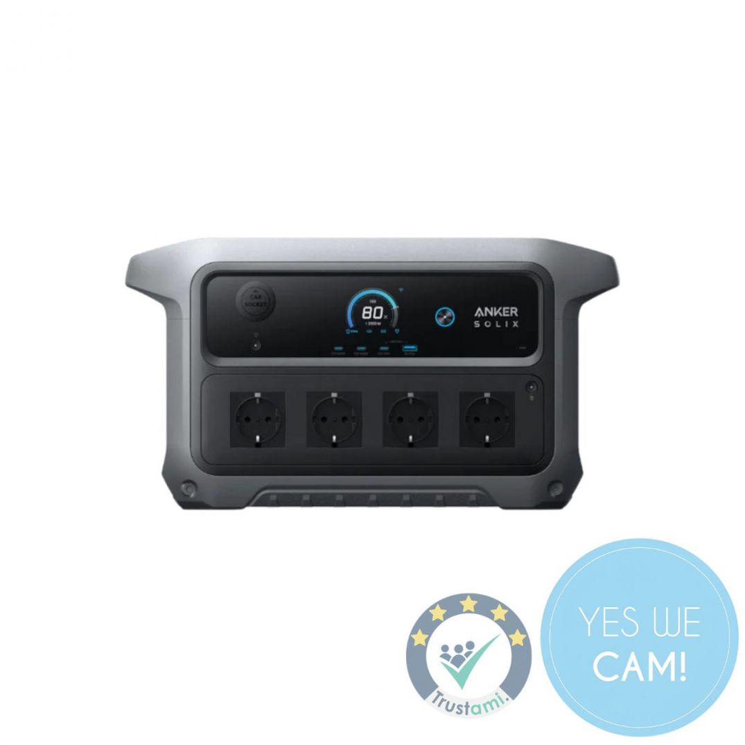 Anker SOLIX C2000 Gen 2 Portable Power Station 2048Wh mit vier AC-Steckdosen, LCD-Display und LiFePO4-Technologie in Frontansicht