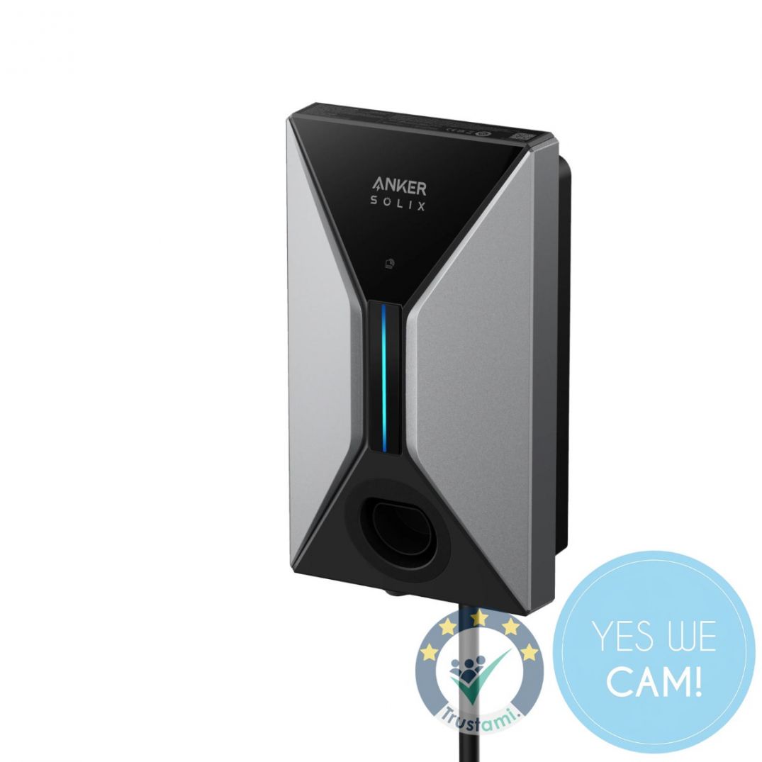 Anker V1 Smartes Ladegerät 22 kW in Frontansicht mit integriertem Typ-2-Kabel.