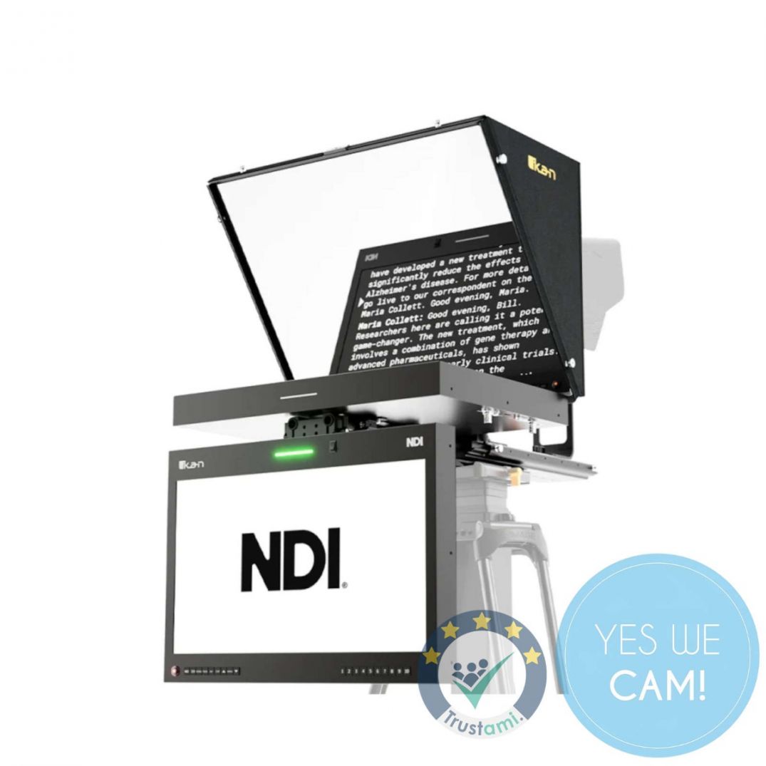 Aura 19" POE++ NDI Teleprompter & NDI Talent Monitor Frontansicht in Funktion