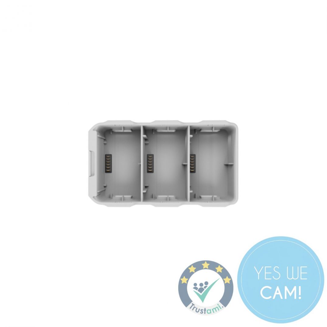 DJI Lito 1 Two-Way Charging Hub in der Oberansicht mit drei Akkuschächten für kompatible DJI Lito 1 Flugakkus
