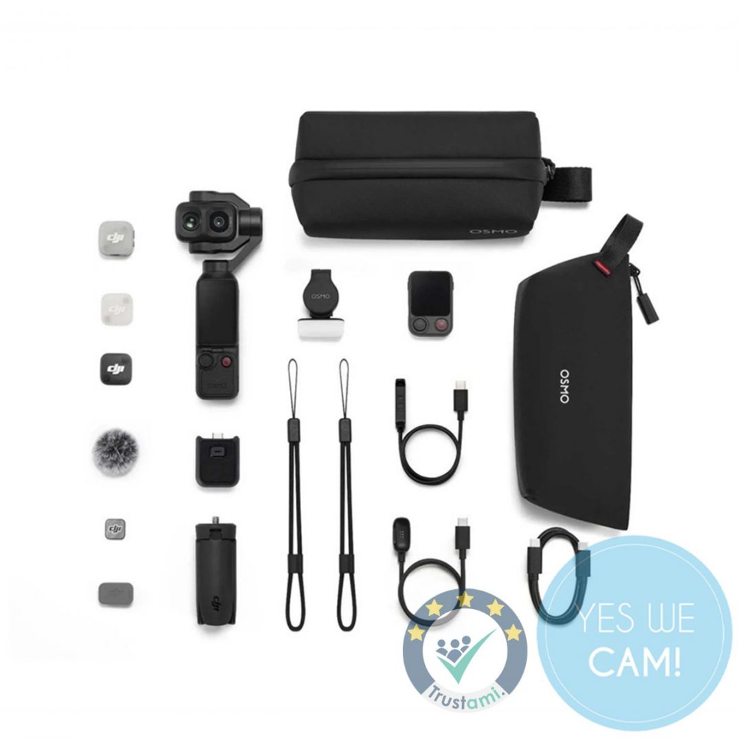 DJI Osmo Pocket 4P Vlog Combo mit Lieferumfang und Service-Badges