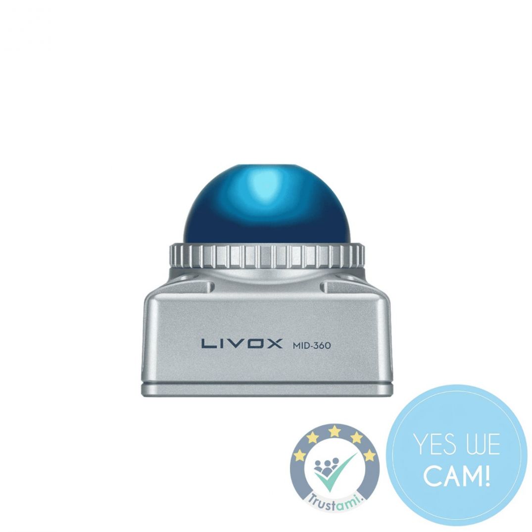Livox Mid360S 3D-LiDAR-Sensor in frontaler Produktansicht mit blauem Sensordom
