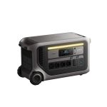 Anker SOLIX F3000 Powerstation in schräger Frontansicht mit Display, Anschlüssen und integrierten Rollen