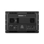 ATOMOS Shogun AV 19 Rückansicht auf weißem Hintergrund mit HDMI, SDI, Ethernet, USB, XLR Audioanschlüssen und integrierten Lüftungsöffnungen.