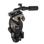 LIBEC H25 Dual Head Fluidkopf in Seitenansicht mit Schwenkarm, Kameraplatte und 75-mm-Halbschale.