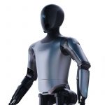 Magicbot humanoider Roboter mit grauem Hightech-Design und schwarzem Displaygesicht, Studioaufnahme