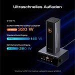 EcoFlow RAPID Pro Powerbank mit EcoFlow App auf Smartphone zur Leistungssteuerung.