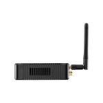 Linke Seitenansicht des Teradek Prism Flex Mk II 4K-Decoders mit Aluminiumgehäuse, Kühlrippen und Antenne