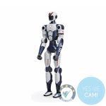 Humanoider Roboter Unitree R1 Base für Forschung und Lehre in stehender Position mit Yes We Cam Logo.
