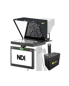 Vorderansicht des IkanAura 19" POE++ NDI-Teleprompters mit integriertem NDI Talent Monitor
