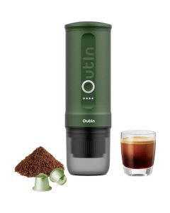OutIn Nano Forest Green Portable Coffee Machine mit Espresso Glas Kaffeepulver